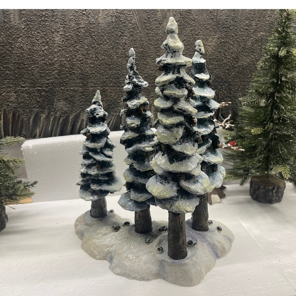 Department 56 Village POLE PINE FOREST 5527-1 Porcelain Snow Trees Set of 4